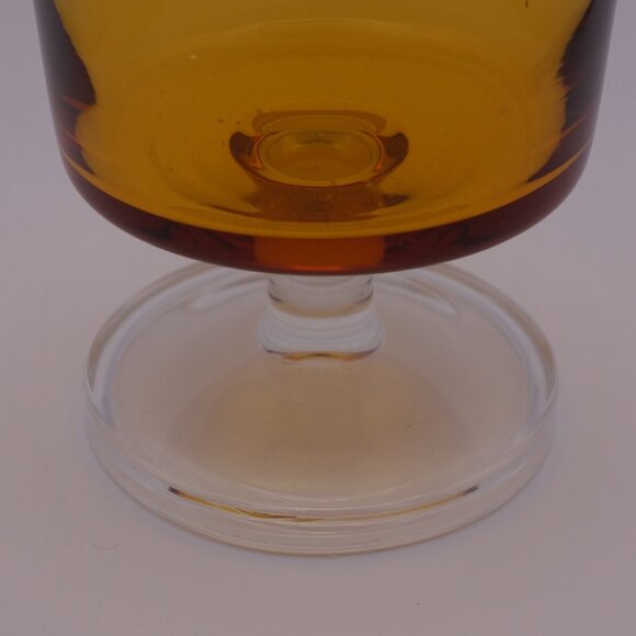 France Yellow Orange Glass with Thick Circular Stem - Picture 3 of 9